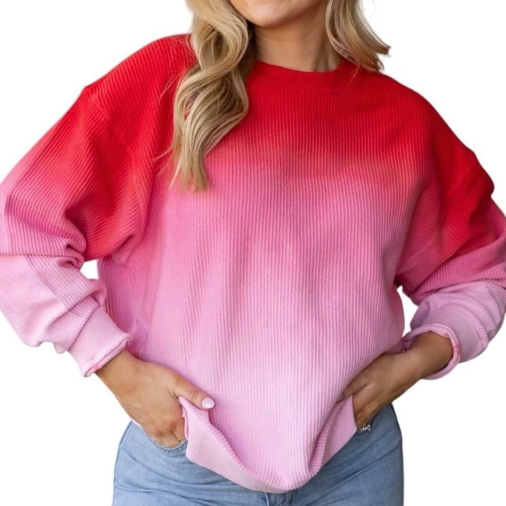 Moon Ryder Ombre Crewneck Sweatshirt L Pink Red Gradient Oversized Cotton